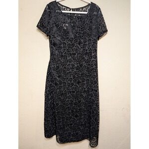 Talbots A Line Vintage Midi Classic Floral Velvet Black Lace Dress Size 12 -READ